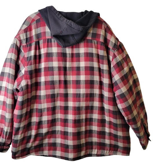 Wrangler Red Black White Plaid Flannel Quilted Lined Hooded Shirt Jacket Men 3XL - Picture 3 of 16